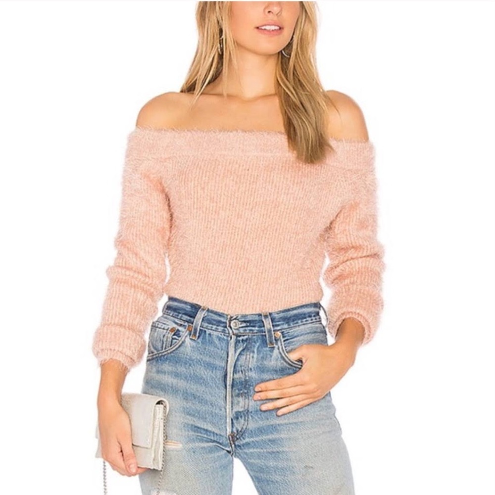 MINKPINK Florentine Off Shoulder Sweater in Mushroom